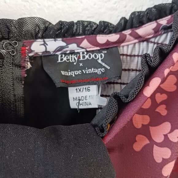 Betry Boop unique vintage  Burgundy Babydoll Heart Dress size 1X/16 - Picture 5 of 8